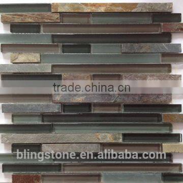 hot selling spring leaf crystal glass and slate mix mosaic (crystal glass)                        
                                                Quality Choice