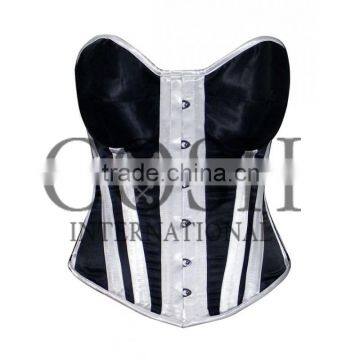 Overbust Steel Boned Corset in Black and White Satin Cups Ci-1171