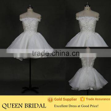 2015 Off Shoulder Appliqued Mini Skirt Short Lace Wedding Dress Patterns