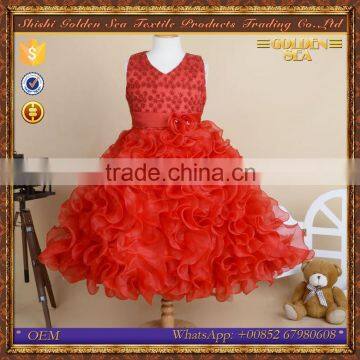 new design birthday party one piece red puffy party dresses for girls