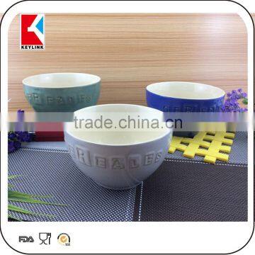 china factory special color glazed emboss logo cereal bowl stoneware soup bowl ceramic