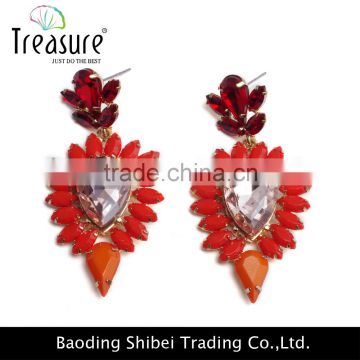 Diamond jewelry red flower crystal ruby dangle earrings jewelry 2016 wedding jewelry for women