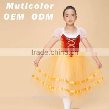 orange children long ballet tutu,kids dance skirt,girl ballet tutu stage performance giselle dancewear