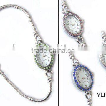 silver snake bracelet Rhinestone Watch with Snap Clasp