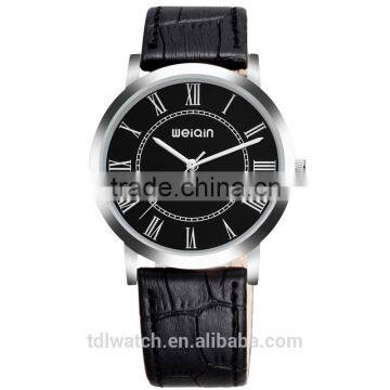 2015 Cheap WEIQIN supper slim case leather watch for men