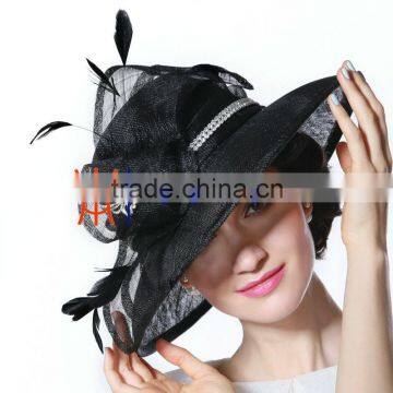 Black fashion sinamay summer party girls church hats for women                        
                                                Quality Choice