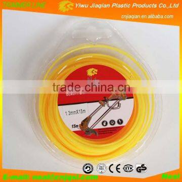 yahu Brand Good Quality 1.3X15M Square Shape yellow Colored Garden Grass Line Nylon Grass Trimmer Line With Donuts Blister