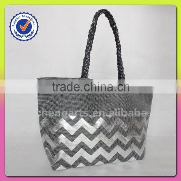 Hand-made by polyester with paper straw tote bag shopping bag handle