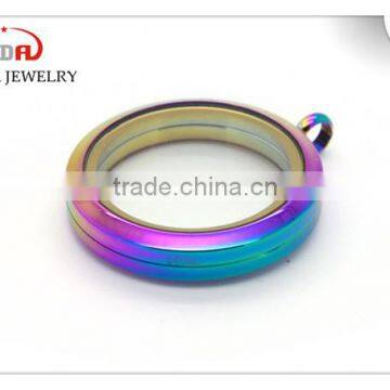 Rainbow Color! Hot Christmas gift large floating locket charms necklace magnetic stainless steel glass pendant Memory Locket