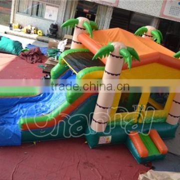 Tropical Inflatable Bounce House with Pool, Palm Tree Bouncy Castle with Water Slide