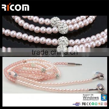 beautiful Bead pearl earphone with customized color,luxury diamond earphone,bing earphone for gift,promotion and retail---EO3007