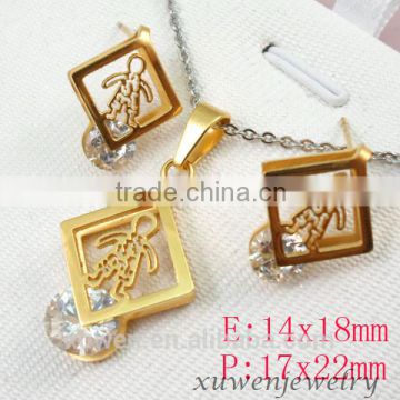 cubic zirconia stainless steel 18k gold plated jewelry sets