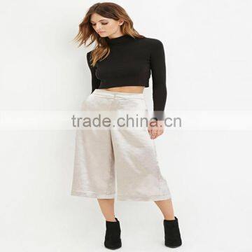 2016 fashion women summer white cropped trousers loose high waist
