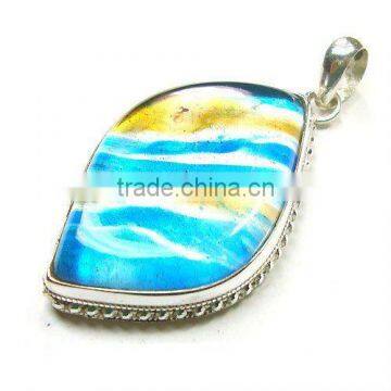 925 Sterling Silver Silver Dichroic Glass Semi Precious Gemstone Pendant