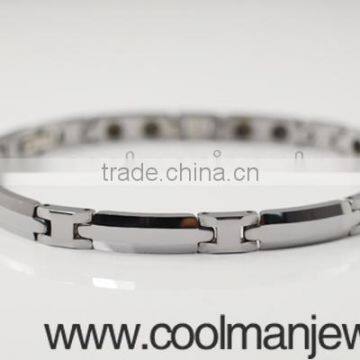 Tungsten Magnetic Bracelet Polished Shiny W/White Carbon Filber Inlay