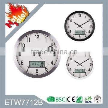 Hot-Sale Old Fashion Metal Wall Clock with Analog & LCD Dual Display ETW7712B