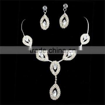 Silver Bridal Wedding Crystal Rhinestone Drop Necklace Earrings Set Jewelry