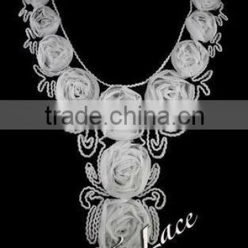 Swiss white pleated chiffon fabric rose collar