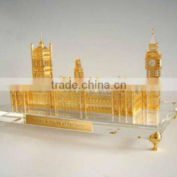 Pure K9 3D crystal building model with metal cover crystal hotel model(R-1063