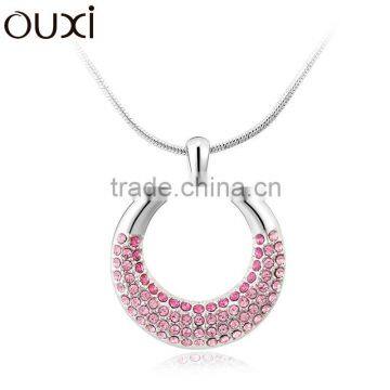 OUXI American style pink crystal rhodium plated moon necklace 10721