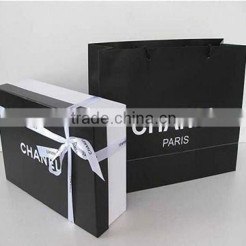 Elegant black paper bag and box for ornaments