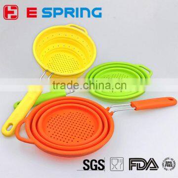 Premium kitchenware collapsible food steamer silicone colander with handle