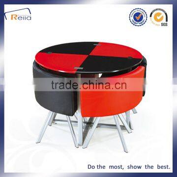 Hot Sale Cheap Used Dining Table Glass Top Metal Legs Dining Set 1 Table 4 Chair