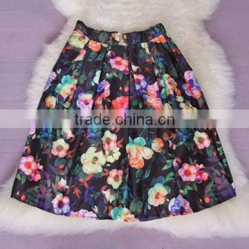 New Ladies Women Summer Elegant Flower Print High Waist Pleated Casual Skirt