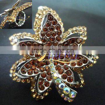 leaf shape stretch rings with colored rhinestone