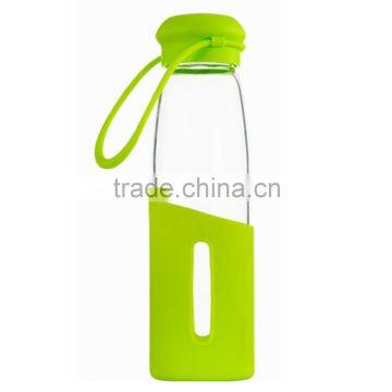 Cheap Logo Printed Green 500ml Glass Sport Water Bottle With Silicone Sleeve photo-6