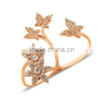 Rose Gold P. 925K Sterling Silver Knuckle Double Butterfly Ring