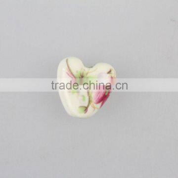 Double-sided Puffed Heart With Flower Multicolored Porcelain Bead