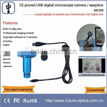 Computerized digital microscope camera replace optics eyepiece for screen alive image viewing under control of imaging software