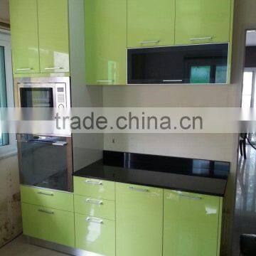 green color wooden kitchen cabinet design