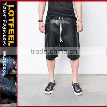 Button-fly Leather Baggy Shorts Shorts (LOTG120)