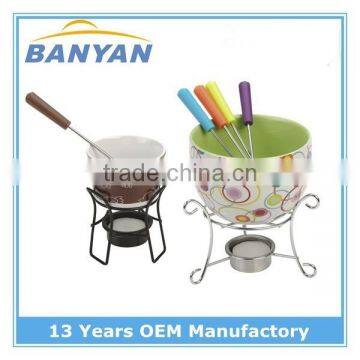 colorful ceramic chocolate fondue set cheese cookware with 4 forks