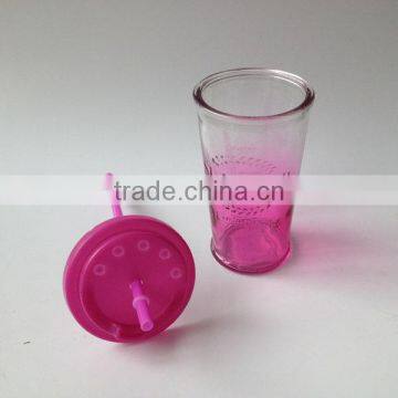 Colored Cold Beverage Drinking 14 oz Water Glass Cup With Straw photo-3