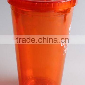 RED Double Wall 16oz Plastic Tumbler With Lid and Straw photo-6