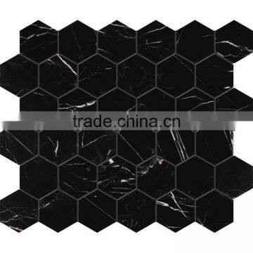 MM-CV234 Beautiful interior decoration natural stone hexagonal black mosaics tile