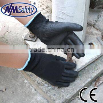 NMSAFETY 13 gauge gloves with black pu coated gardening gloves in best quality