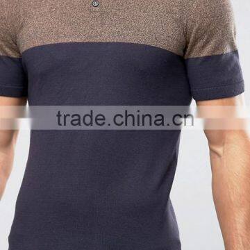 Custom Oversized Short Sleeve Ribbed Cuff And Hem Button Placket Navy Contrast Block Men's 100% Cotton Knit Slim Fit Polo Shirt photo-3