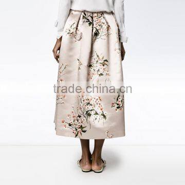 HAODUOYI Women Flower Printing Skirt Casual Midi Elegant High Waist Satin Skirt photo-3