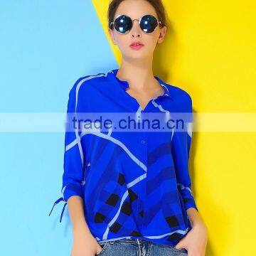 2015 HOYUGO women fashion casual blouse designs, smart casual wear blouse, silk casual blouse for fat woman.