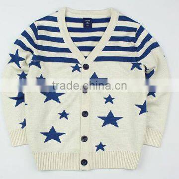 custom OEM beautiful stripe stars boys varsity cardigan sweater