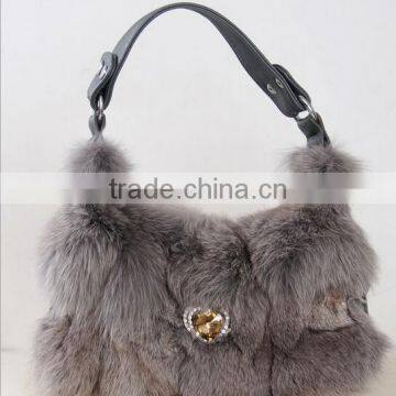 2016 New Arrival Fashion Factory Price Real Silver Fox Fur Lady Handbag photo-3