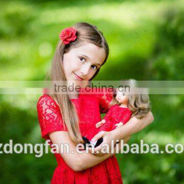 Doll And Me Red Christmas Dress Girls Lace Short Sleeve Dress photo-5