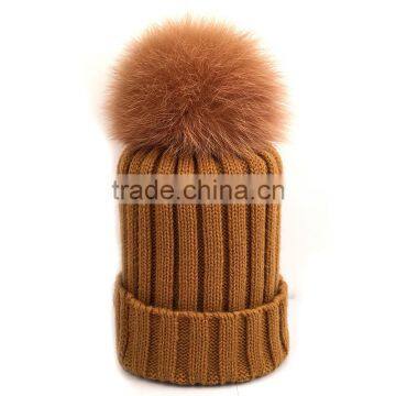 Myfur Elegant Pom Beanie Hat Women Winter Knitted Hat with Fur Pom