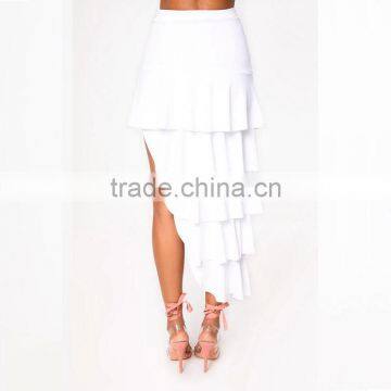 Asymmetrical Long White Tiered Skirt for Summer Designer Woman Party Wear