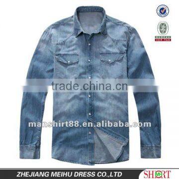 High quality Light blue 100%Cotton Washed Denim/Retro Cowboy Shirt for men with S,M,L,XL,XXL