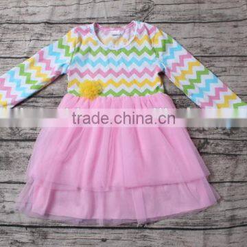 2016 Hot Sale Colorful Chevron Print Dress Pink Color Lace Baby Girls Party Dress Design photo-3